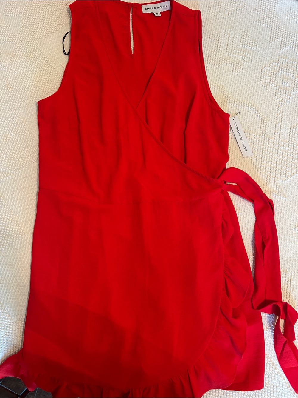 Emma & Michele Red Wrap Dress with Tie-Waist